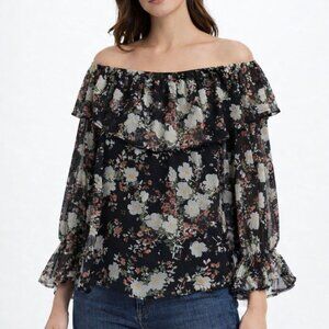 Y2K Abercrombie & Fitch Floral Sheer Off Shoulder Blouse Small